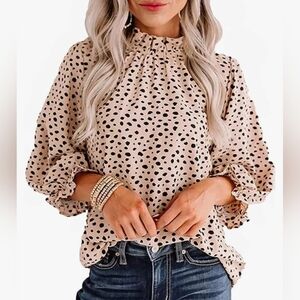 Avanova Leopard Print 3/4 Long Sleeve Ruffle Mock Neck Blouse Small New With Tag